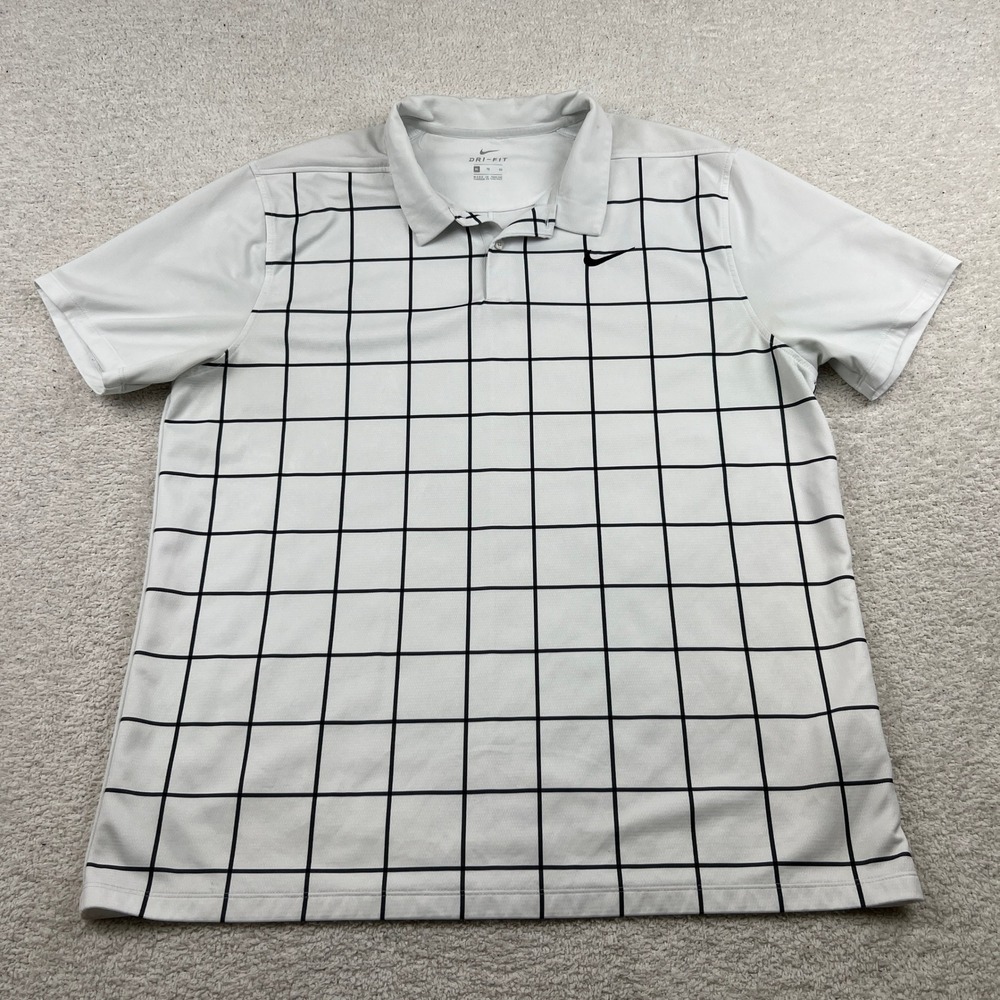Nike Dri-FIT Golf Polo Shirt Mens XL White Black Grid AJ5485-100 Short Sleeve